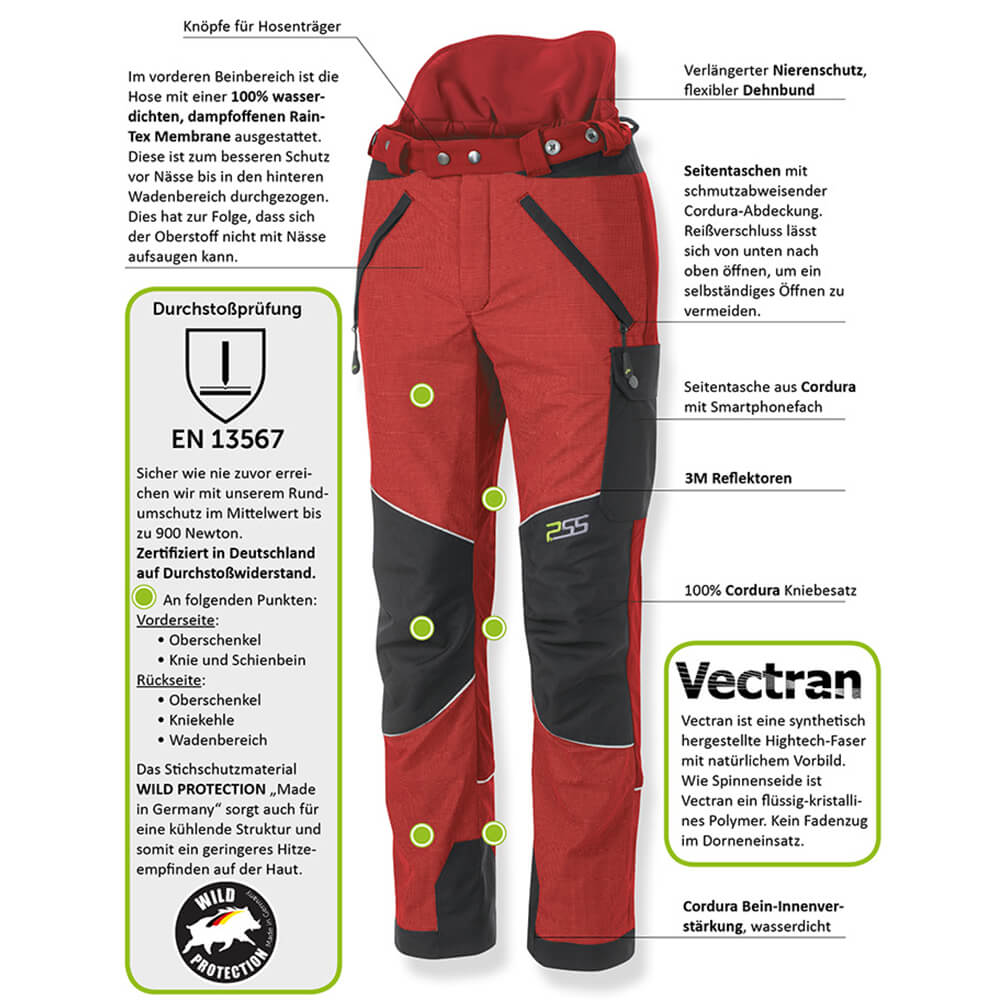  Wildzwijn beschermingsbroek P.SS Xtreme Protect (rood)