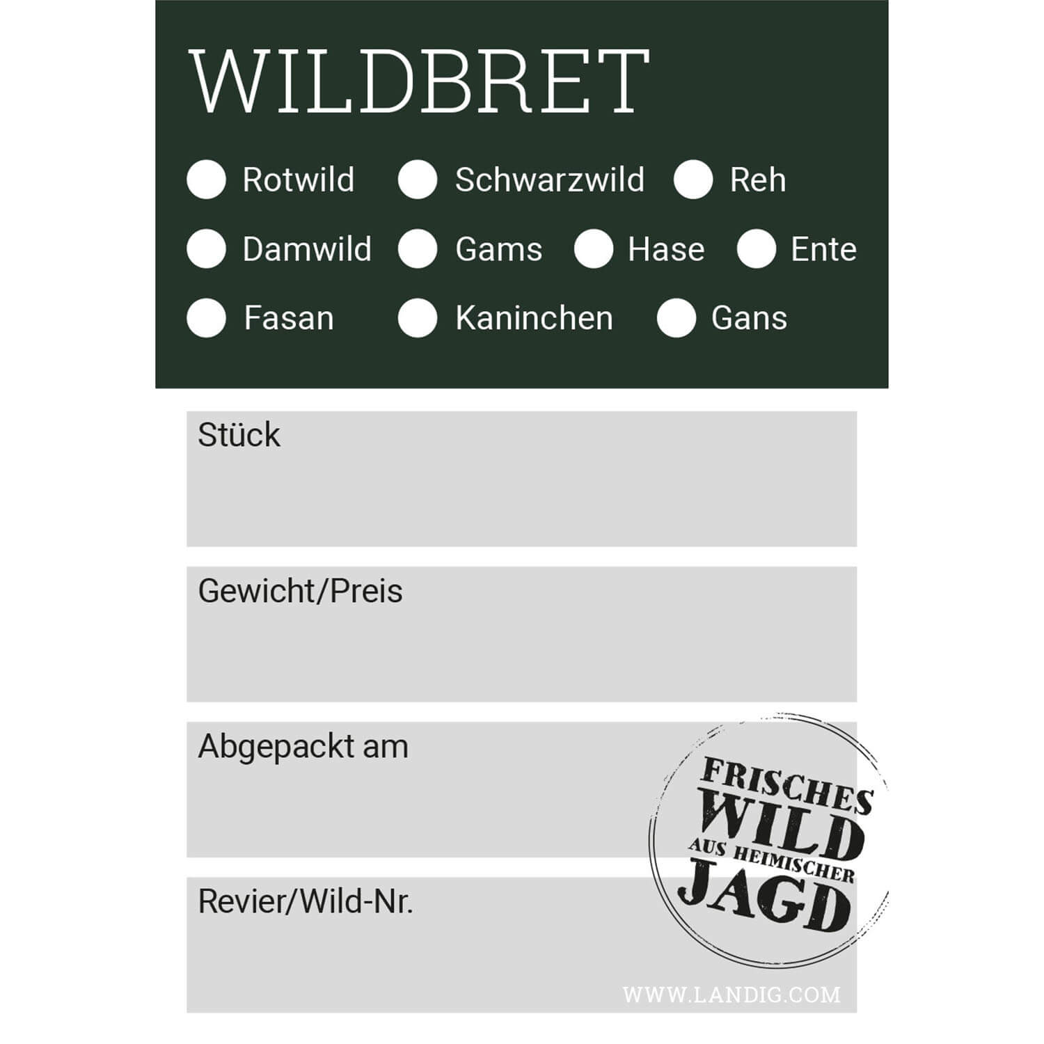  Landig Jachtetiketten - Wildverwerking