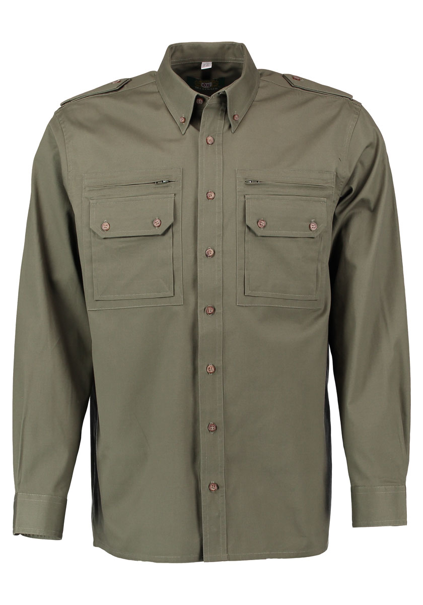  OS Trachten Comfort fit overhemd (olijfkleurig effen) - Overhemden