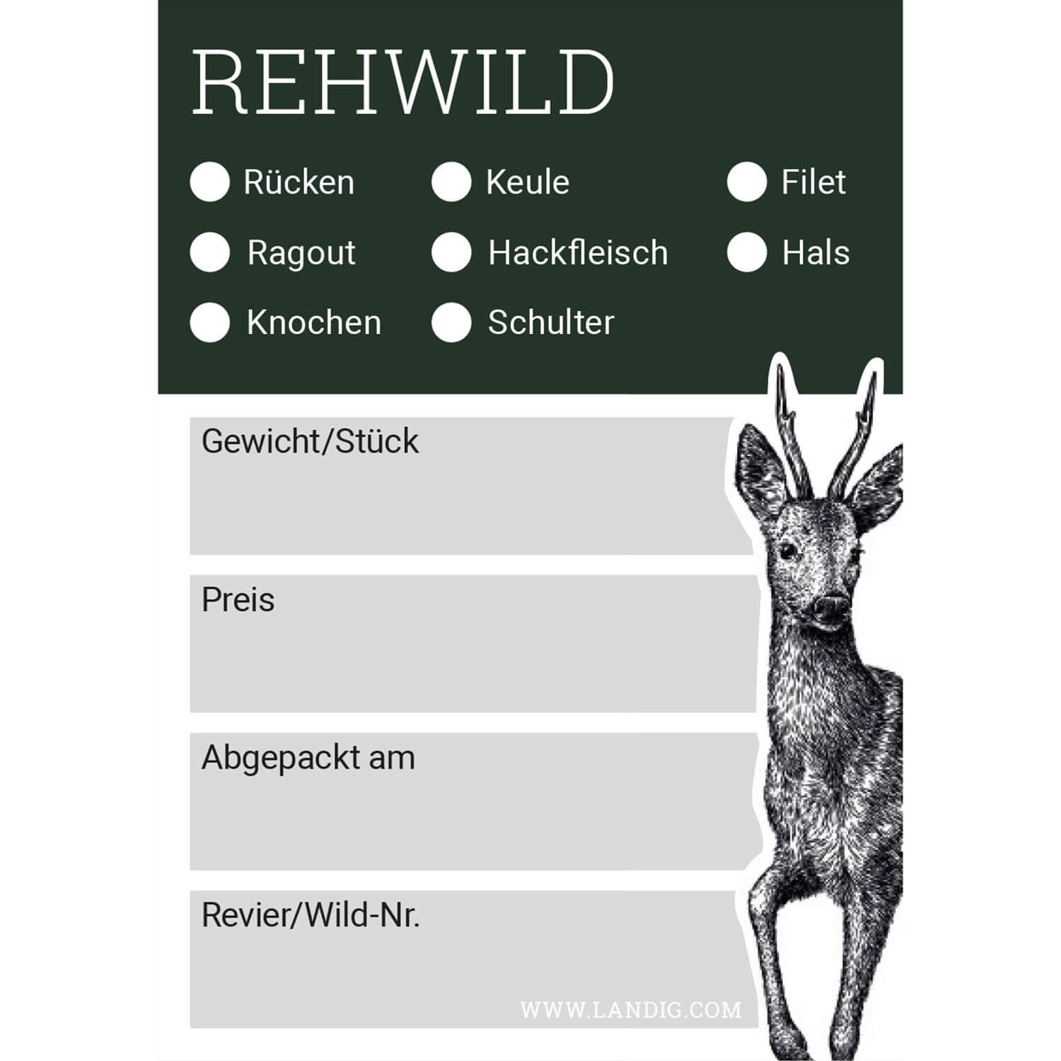  Landig Jachtlabels reeën - Wildverwerking